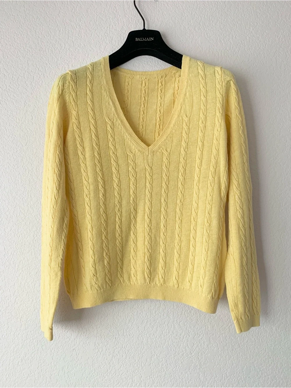 Linen Yellow Cable V-Neck Sweater